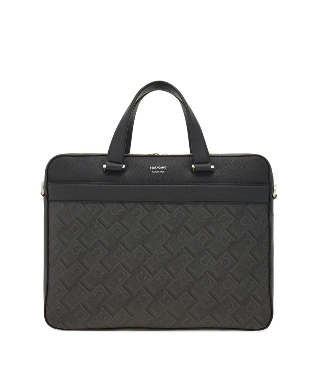 FERRAGAMO Черный кожаный портфель, фото 1