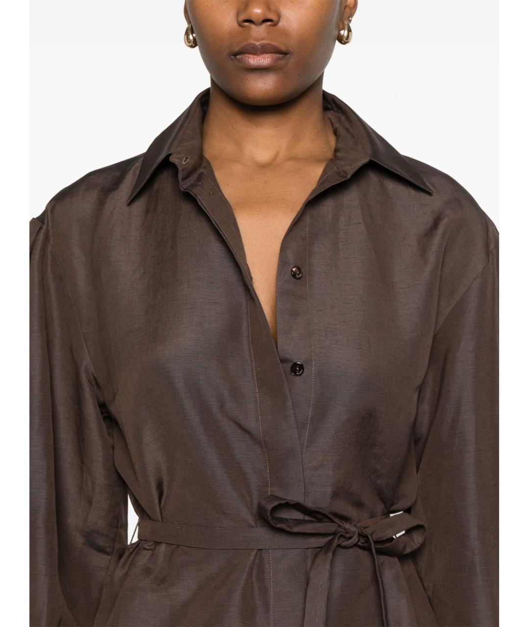 MAX MARA Коричневая льняная рубашка, фото 5