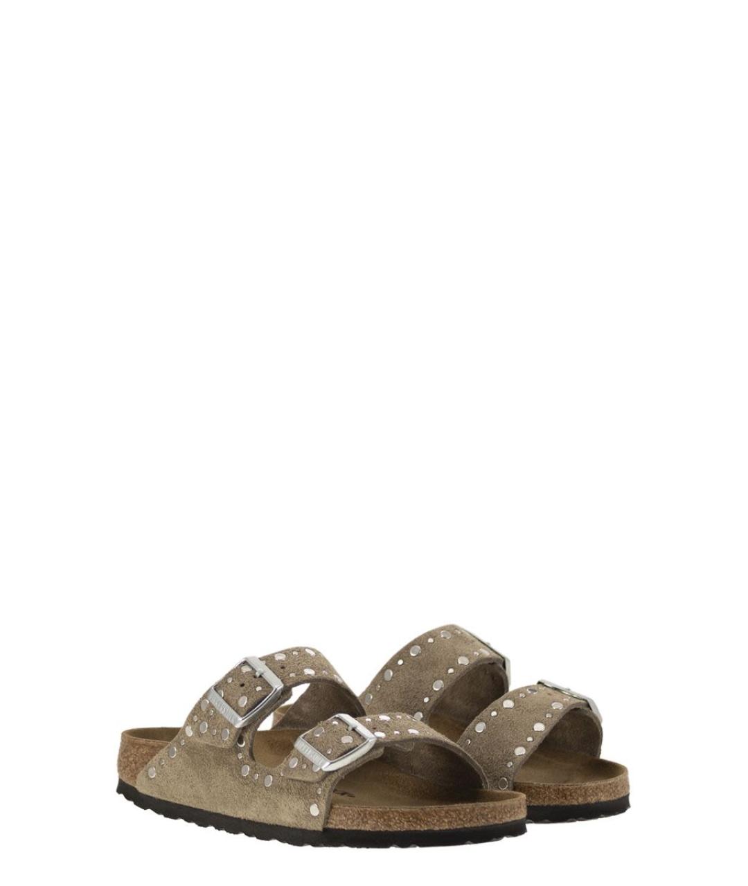 BIRKENSTOCK Бежевые кожаные шлепанцы, фото 4
