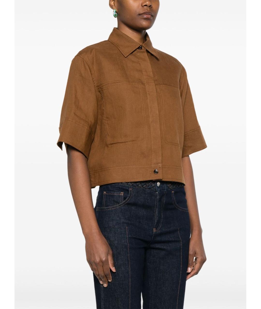 MAX MARA Коричневая льняная рубашка, фото 4