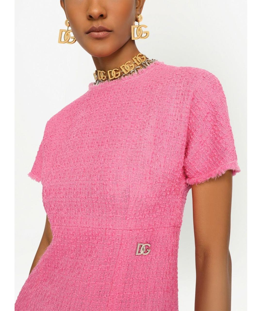 DOLCE&GABBANA Розовое шерстяное повседневное платье, фото 4