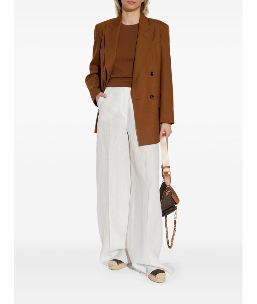 MAX MARA Белые хлопковые прямые брюки, фото 5