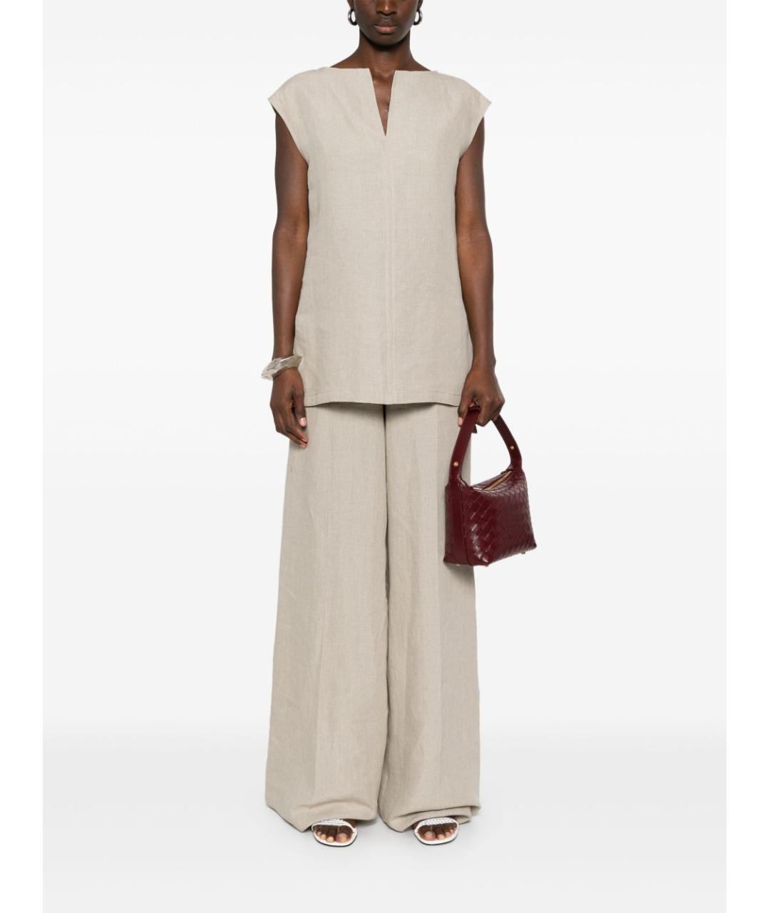 MAX MARA Бежевые льняные прямые брюки, фото 2