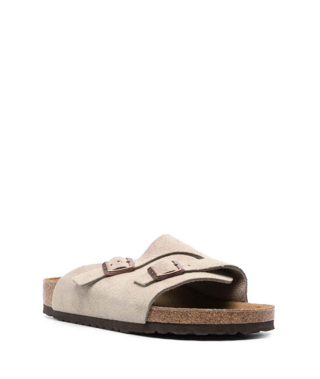 BIRKENSTOCK Бежевые замшевые шлепанцы, фото 4