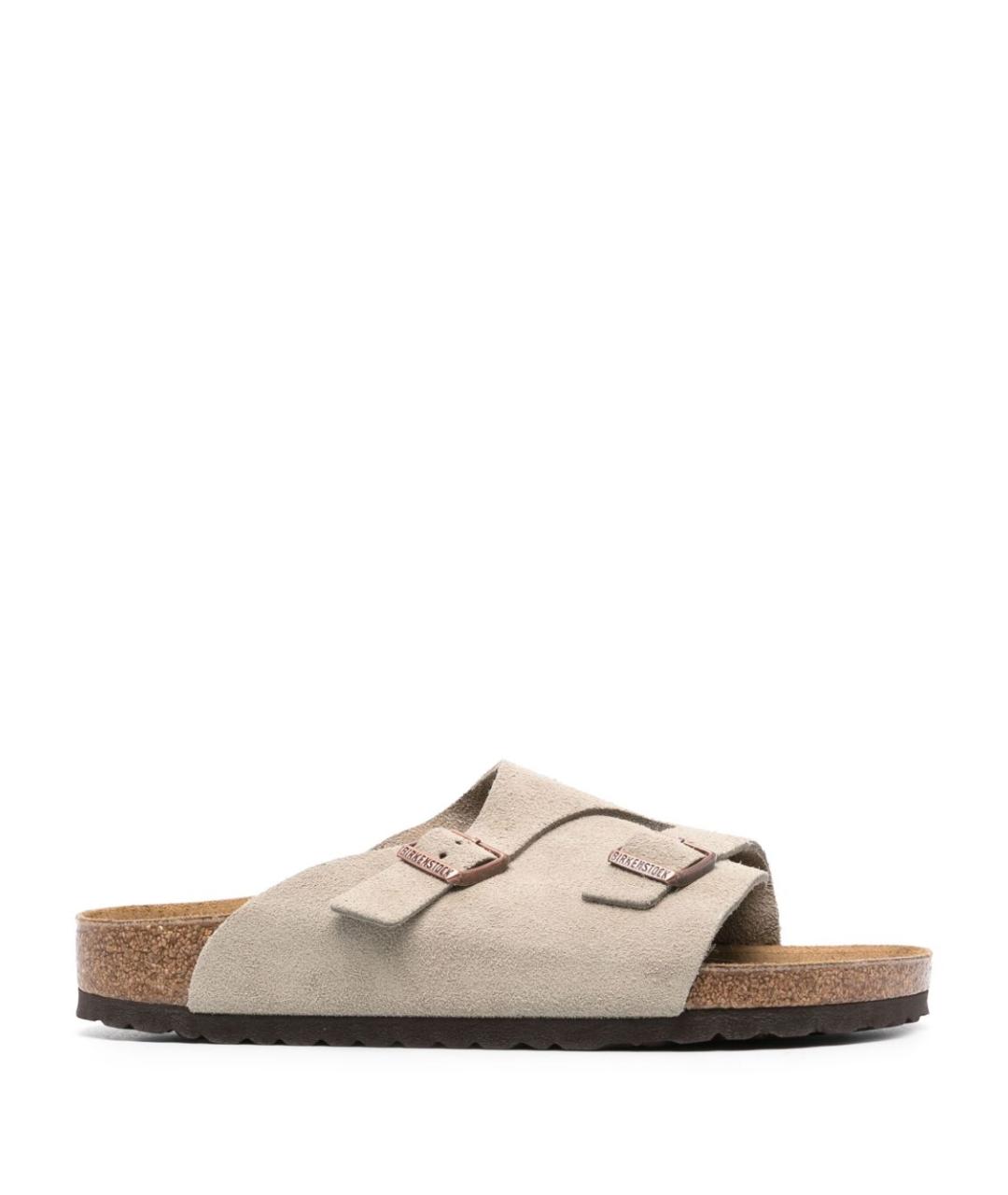 BIRKENSTOCK Бежевые замшевые шлепанцы, фото 1