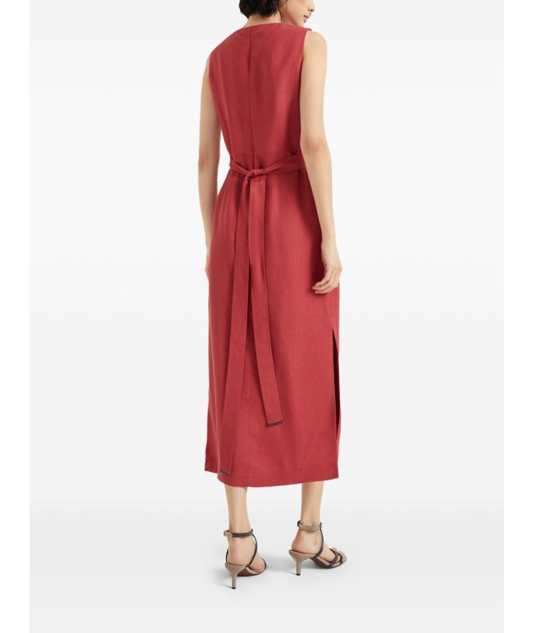 BRUNELLO CUCINELLI Красное льняное повседневное платье, фото 4