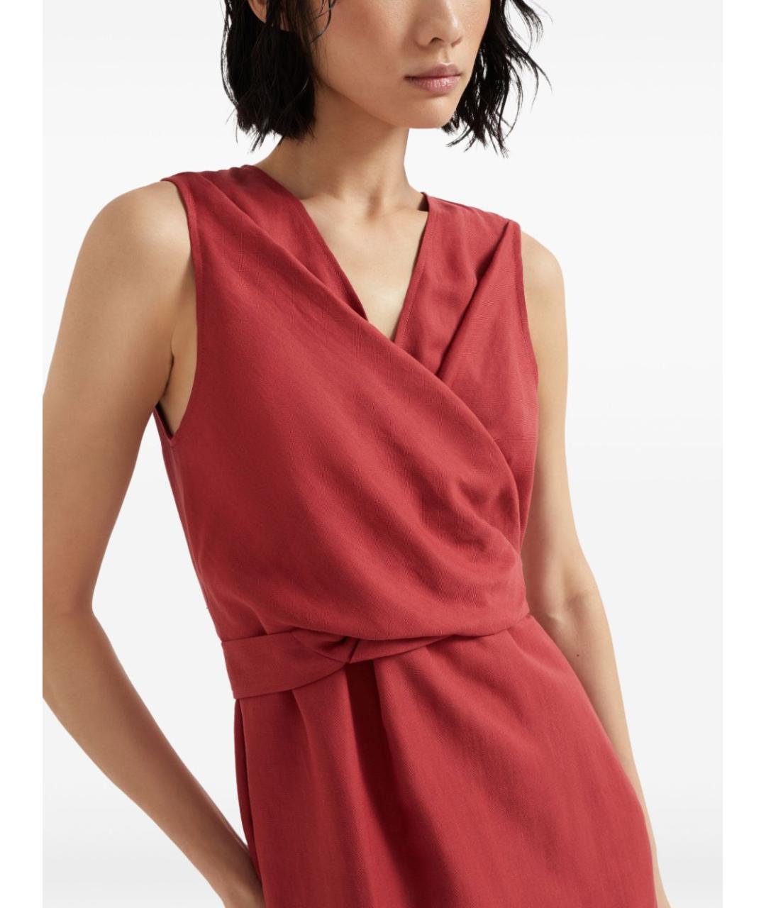BRUNELLO CUCINELLI Красное льняное повседневное платье, фото 3