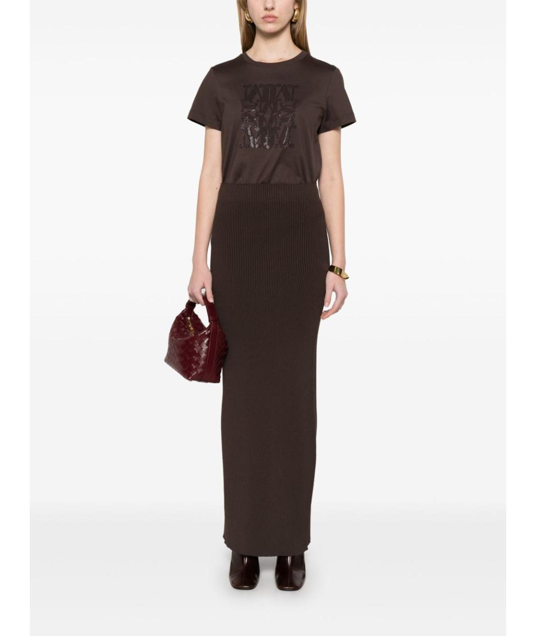 MAX MARA Коричневая хлопковая футболка, фото 4