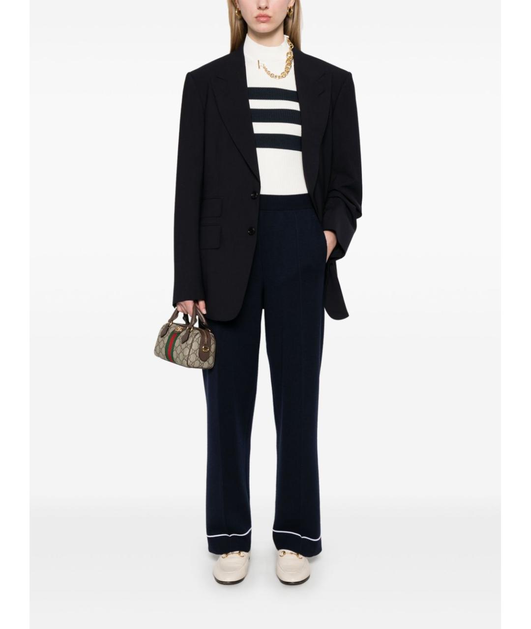 GUCCI Темно-синие шерстяные прямые брюки, фото 3