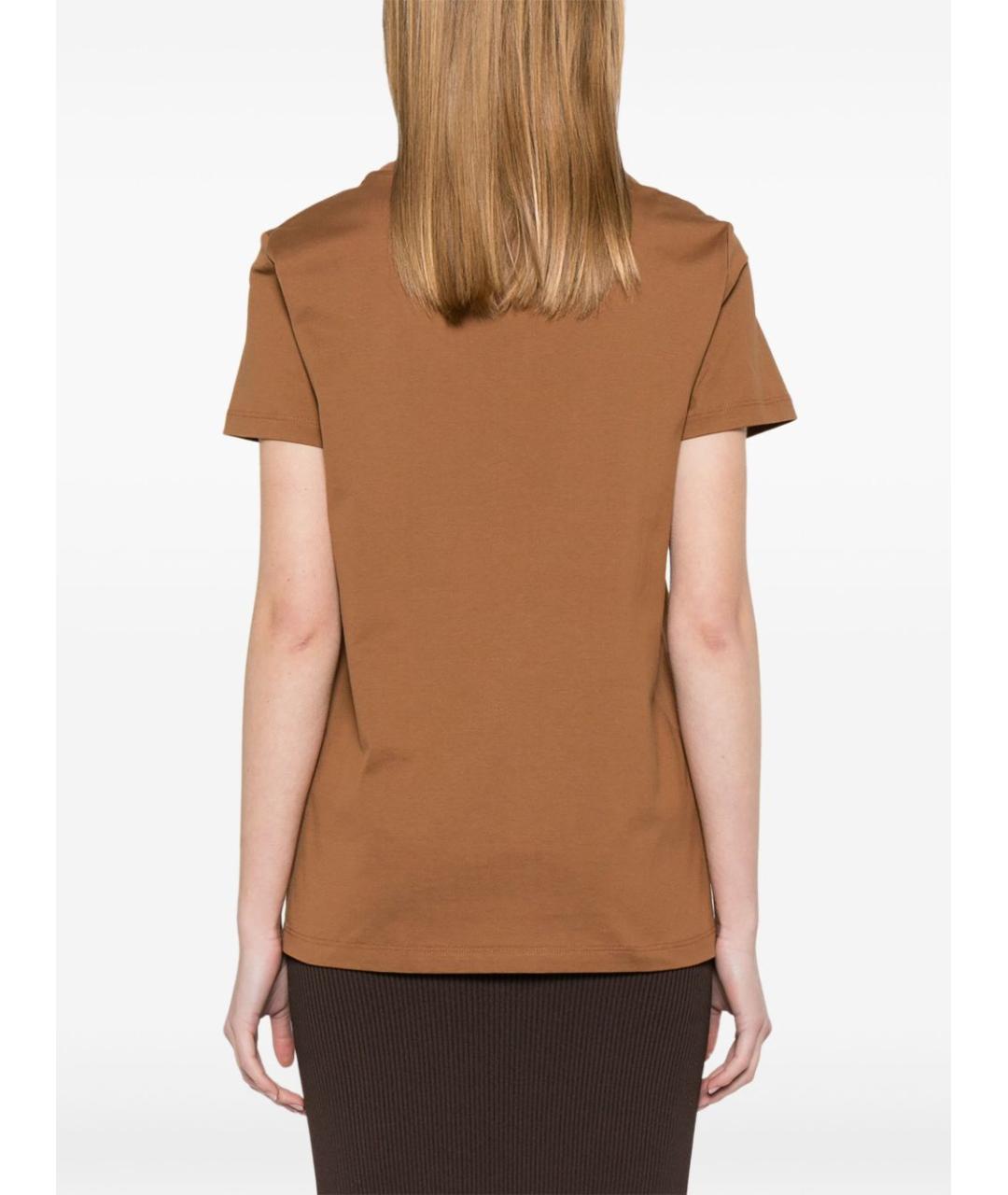 MAX MARA Коричневая хлопковая футболка, фото 2