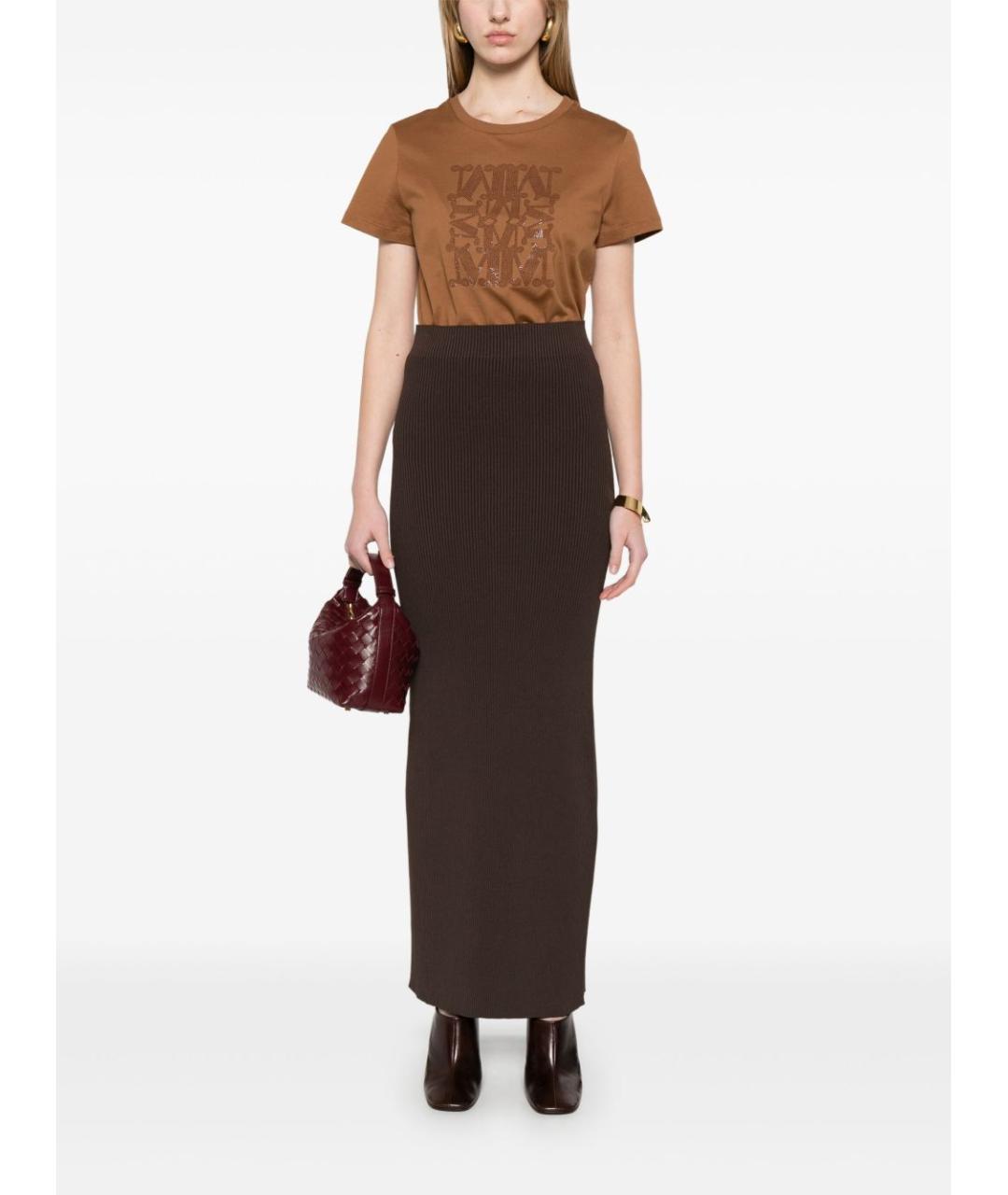 MAX MARA Коричневая хлопковая футболка, фото 3