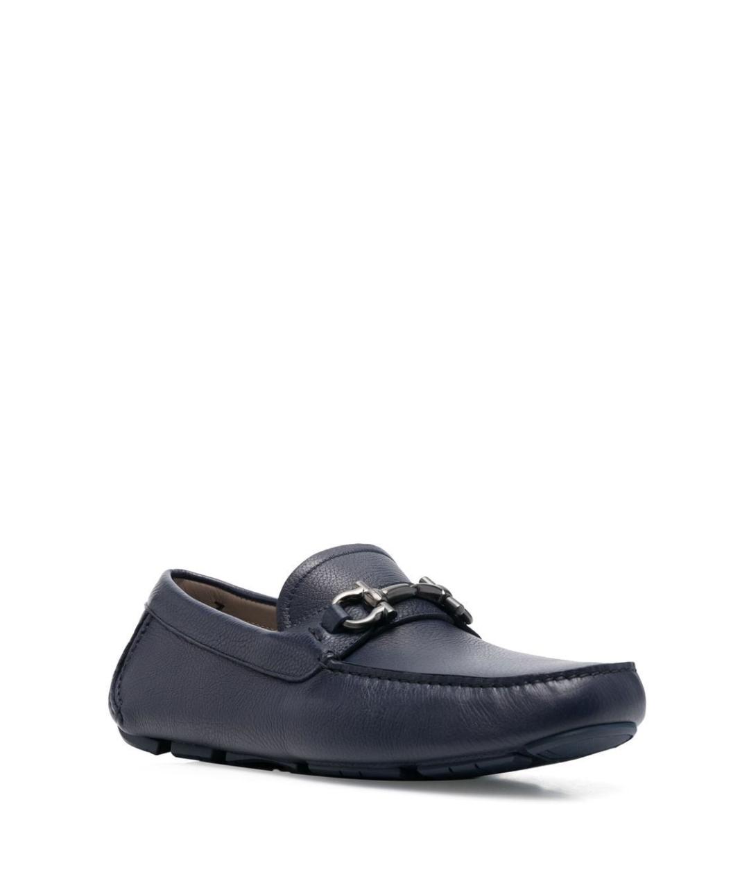 FERRAGAMO Темно-синие кожаные лоферы, фото 4