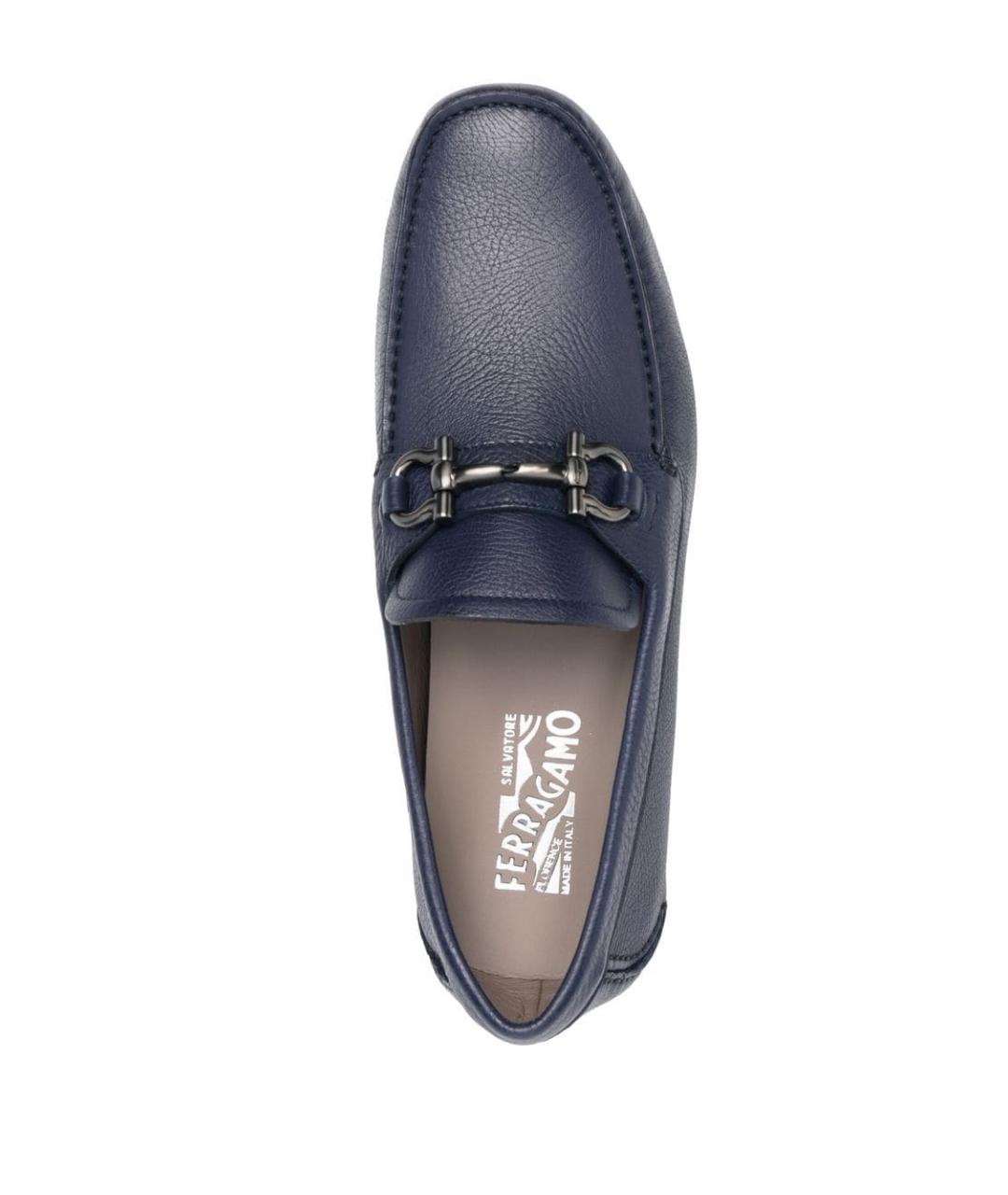 FERRAGAMO Темно-синие кожаные лоферы, фото 3