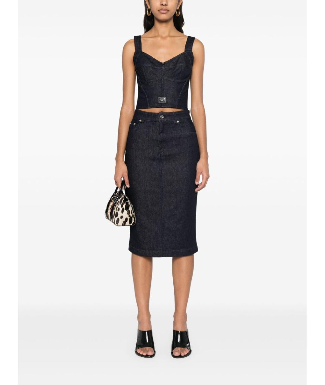 DOLCE&GABBANA Синяя хлопковая юбка миди, фото 3