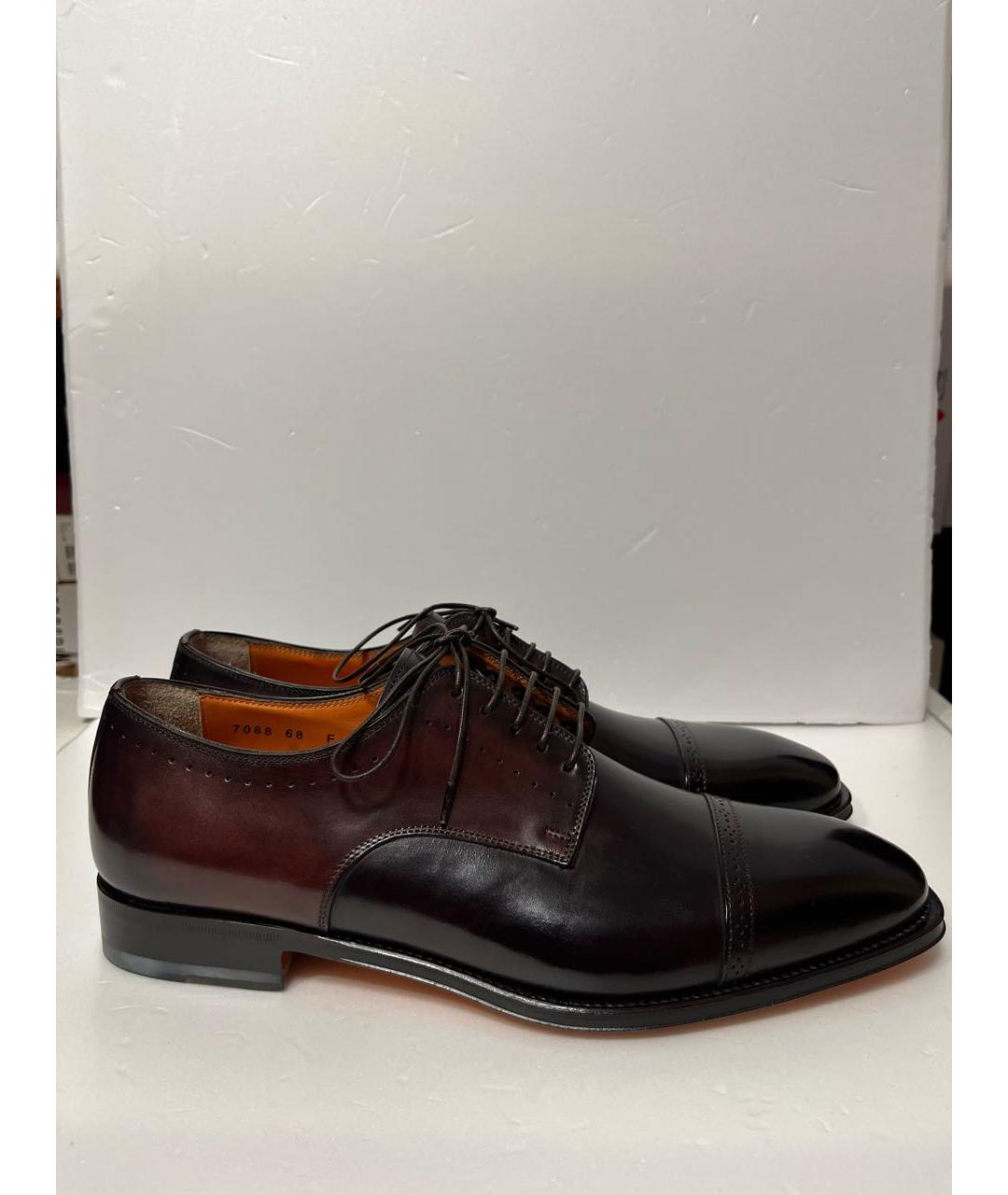 SANTONI Коричневые кожаные низкие ботинки, фото 7