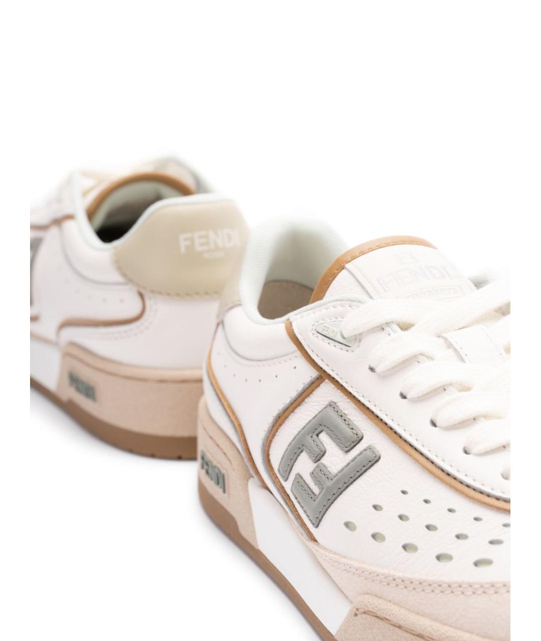 FENDI Бежевые кожаные кроссовки, фото 2