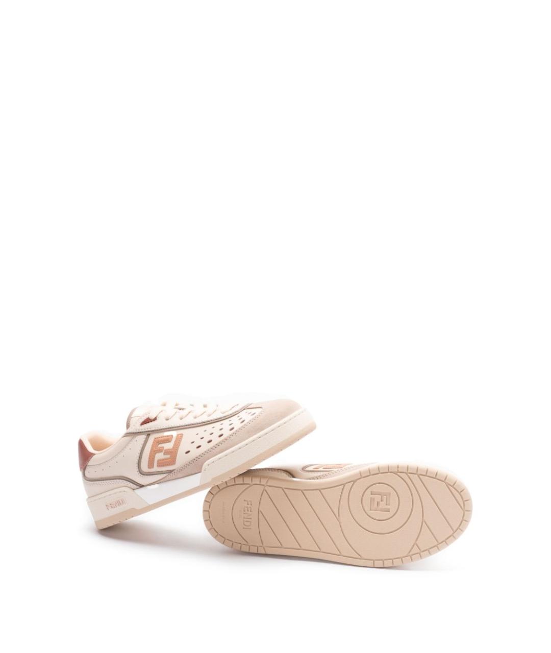 FENDI Бежевые кожаные кроссовки, фото 5