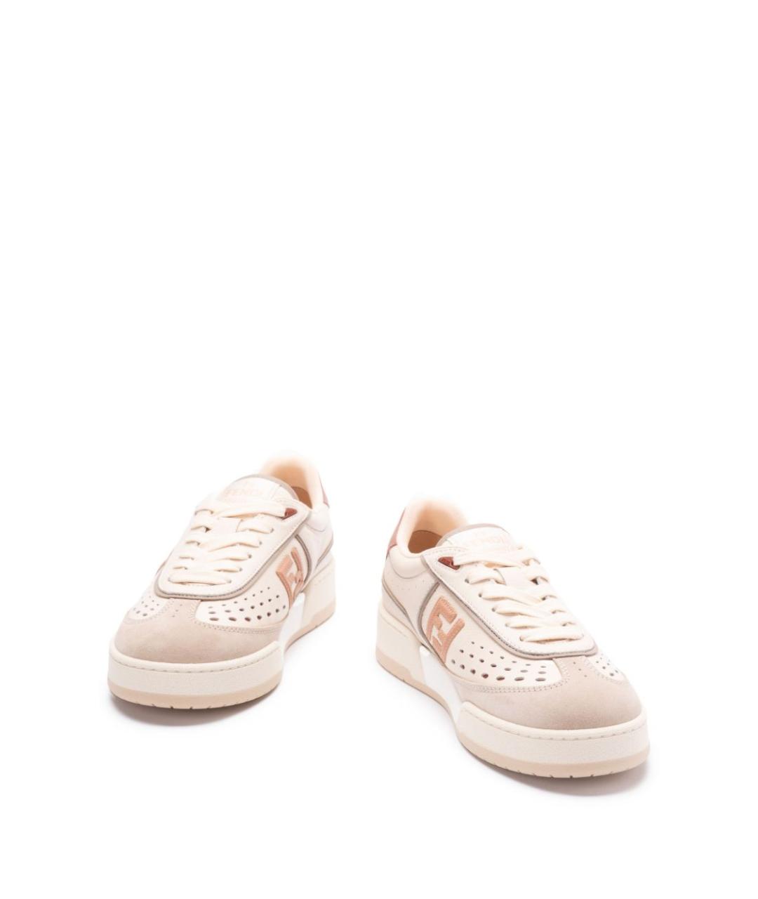 FENDI Бежевые кожаные кроссовки, фото 3