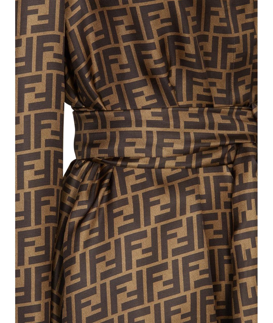FENDI Коричневое шелковое повседневное платье, фото 2