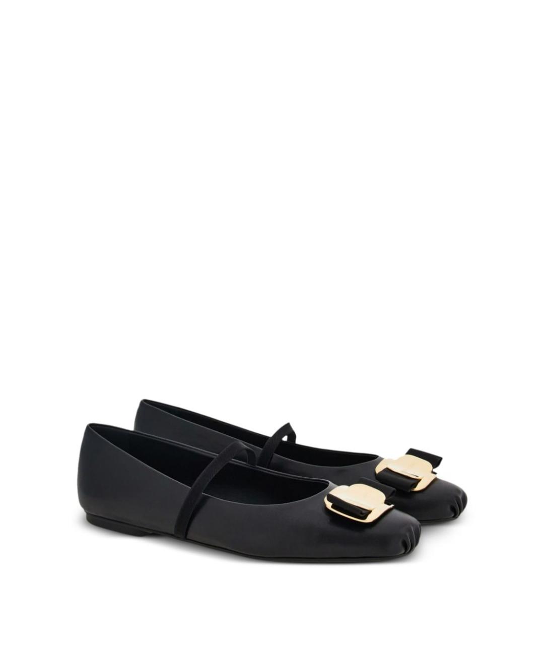 FERRAGAMO Черные кожаные балетки, фото 3