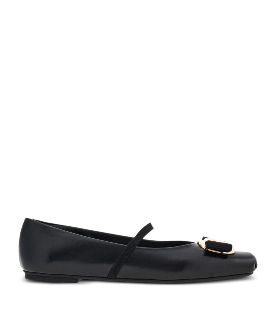 FERRAGAMO Черные кожаные балетки, фото 1
