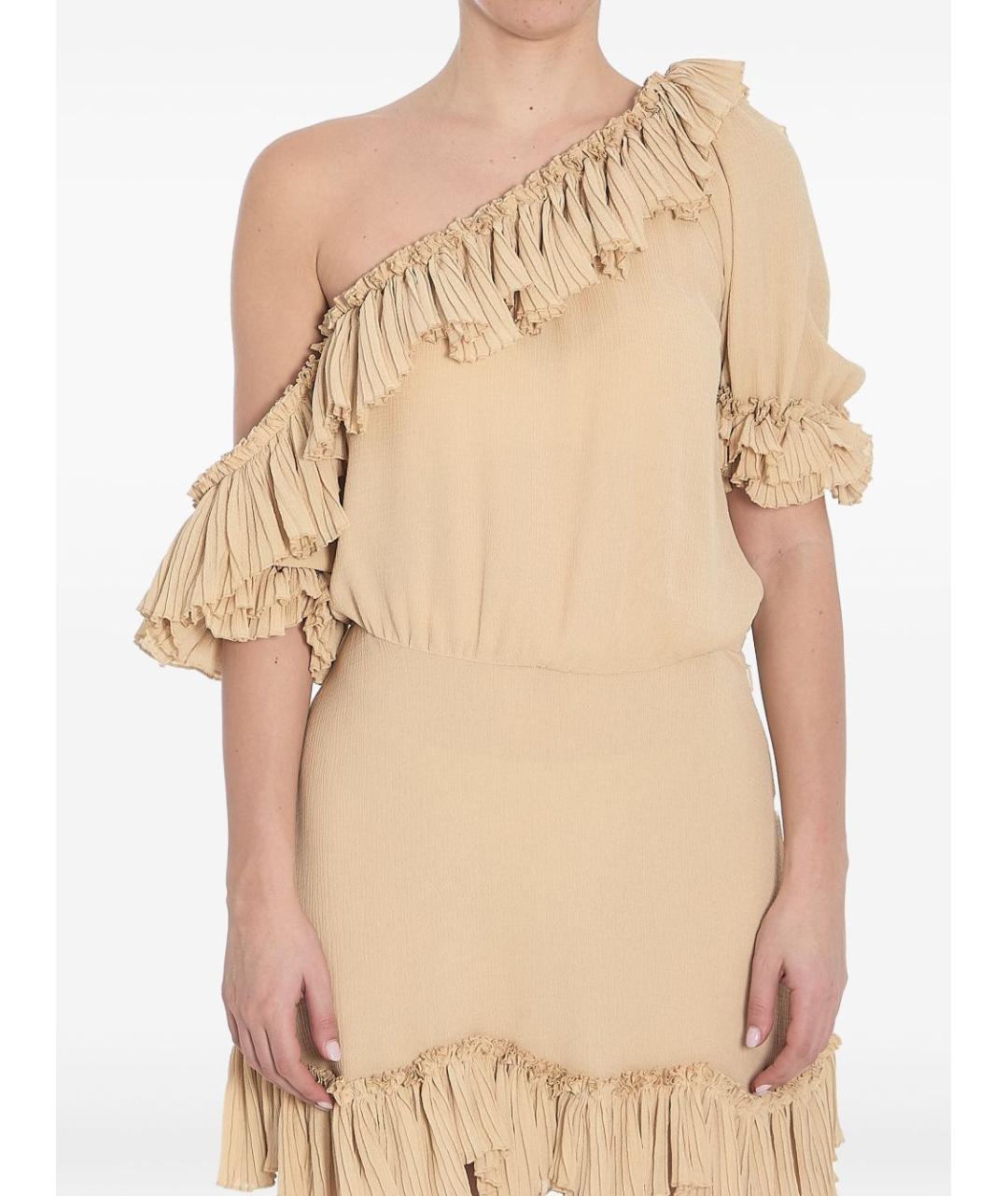 SAINT LAURENT Бежевое шелковое коктейльное платье, фото 2