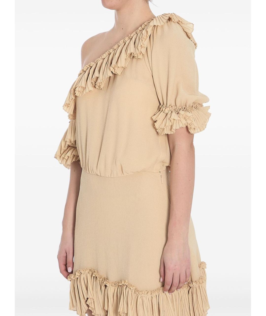 SAINT LAURENT Бежевое шелковое коктейльное платье, фото 5