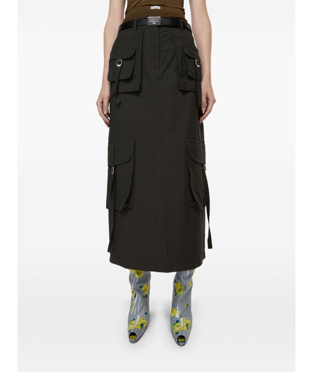 ACNE STUDIOS Серая хлопковая юбка миди, фото 4