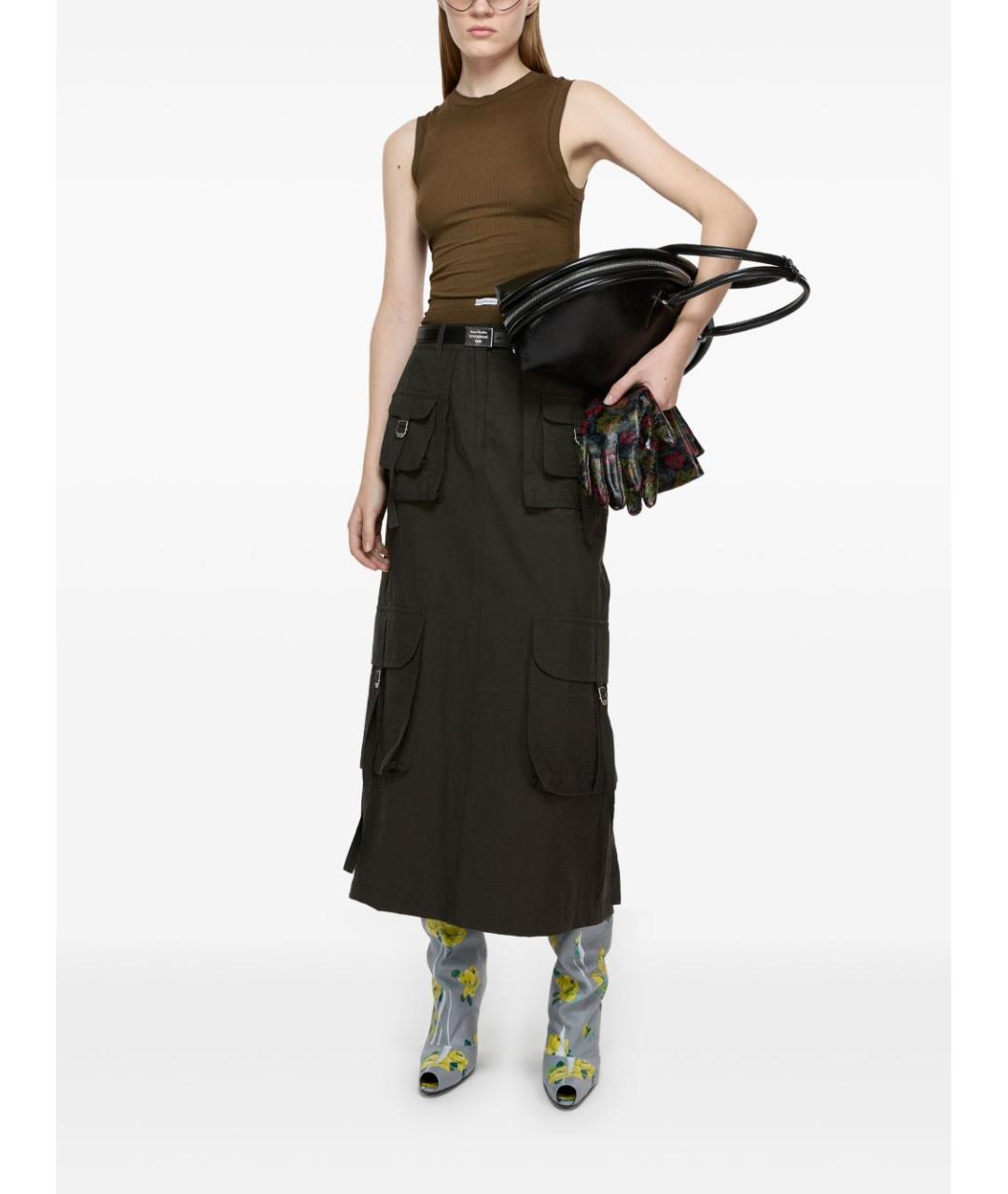 ACNE STUDIOS Серая хлопковая юбка миди, фото 3