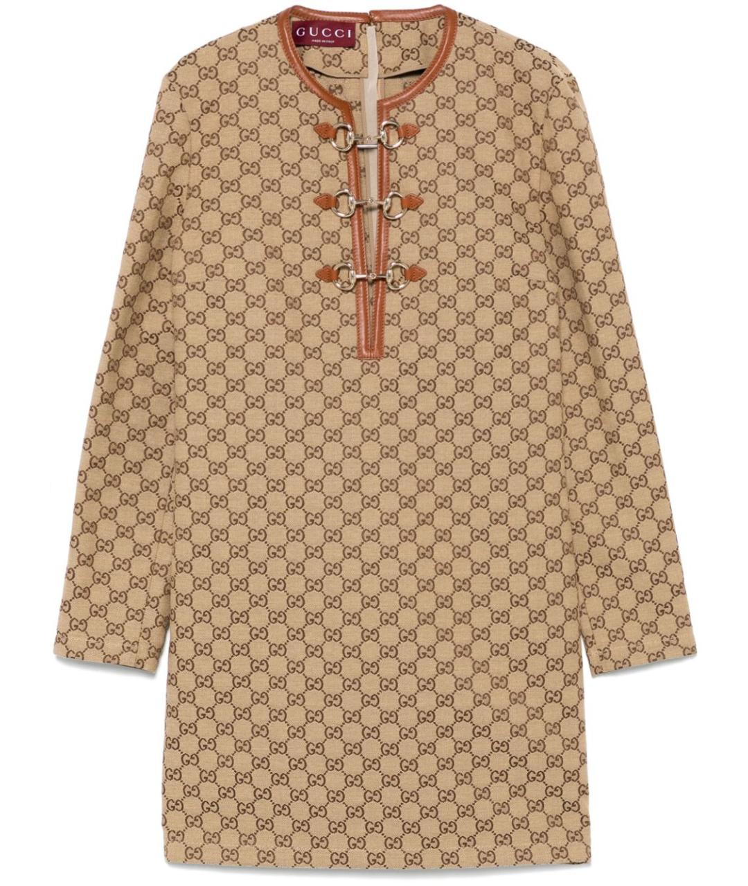GUCCI Бежевое полиэстеровое повседневное платье, фото 1