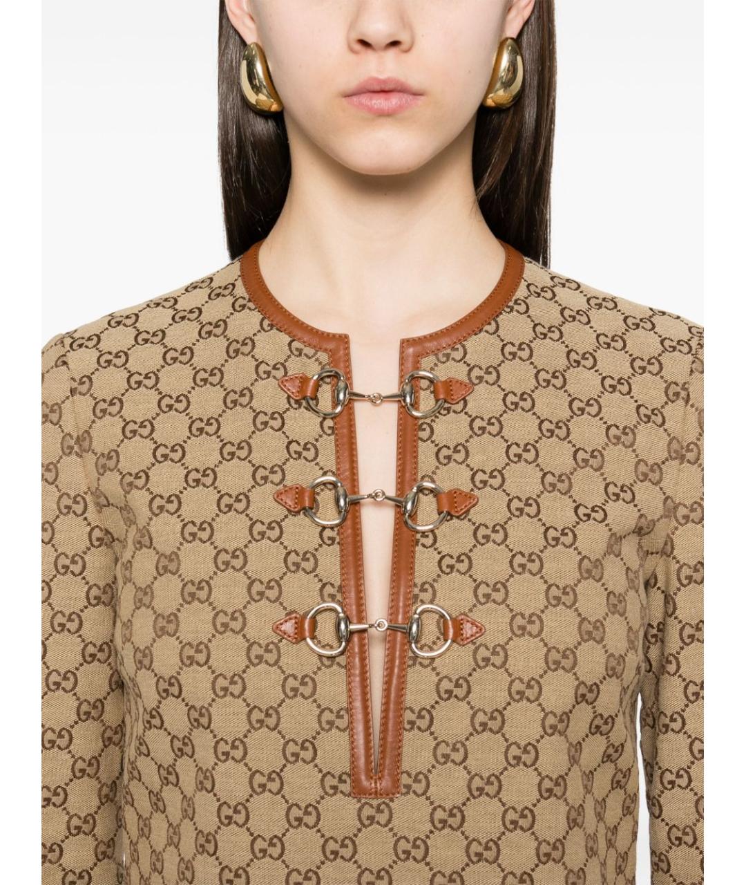 GUCCI Бежевое полиэстеровое повседневное платье, фото 4