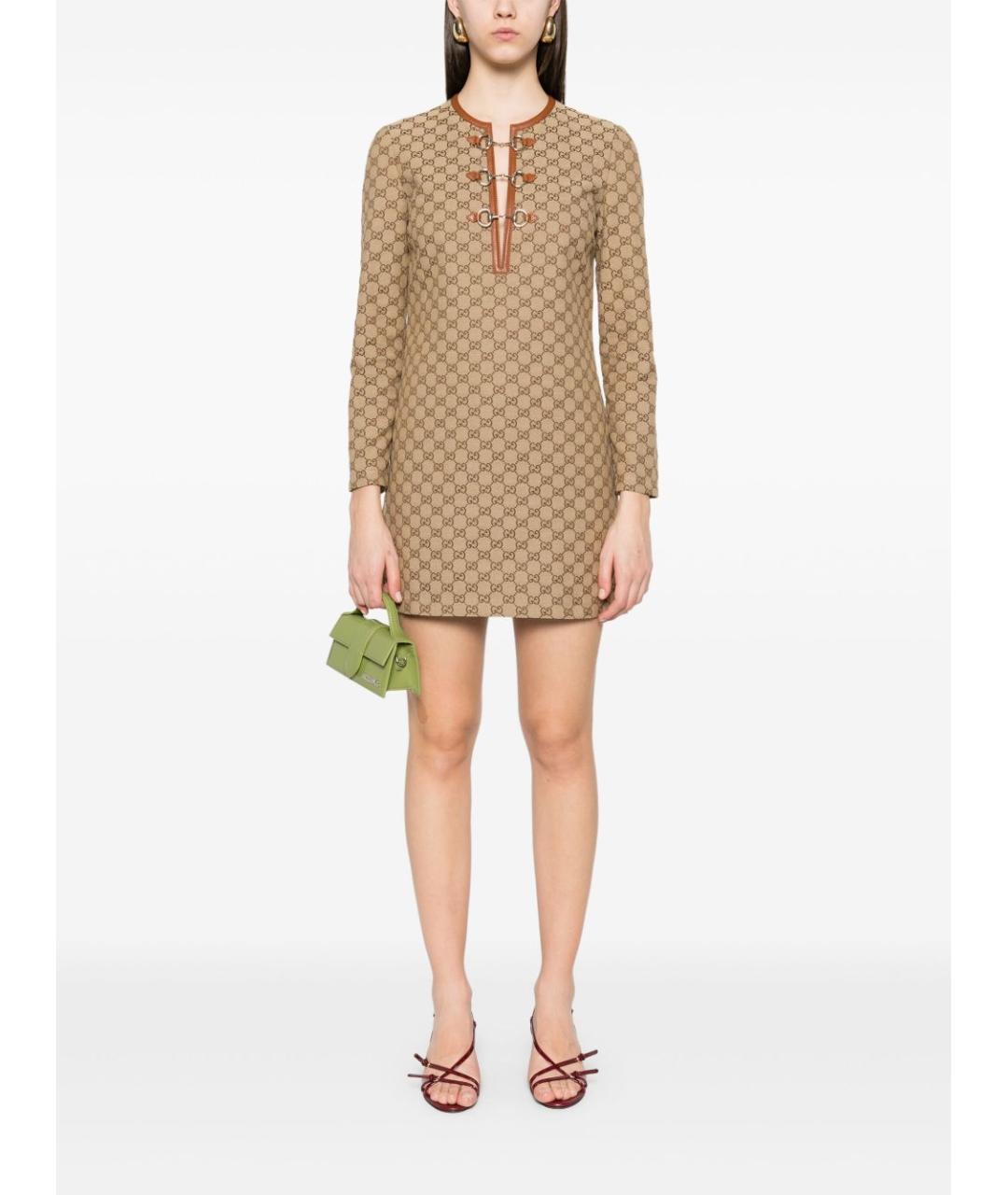 GUCCI Бежевое полиэстеровое повседневное платье, фото 3