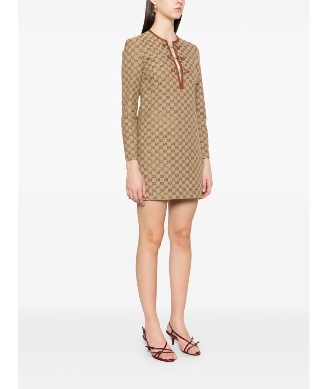 GUCCI Бежевое полиэстеровое повседневное платье, фото 5