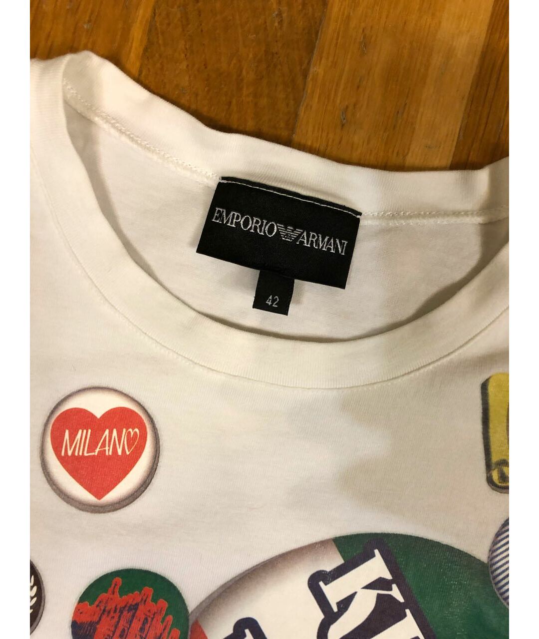 EMPORIO ARMANI Белая хлопко-эластановая футболка, фото 2