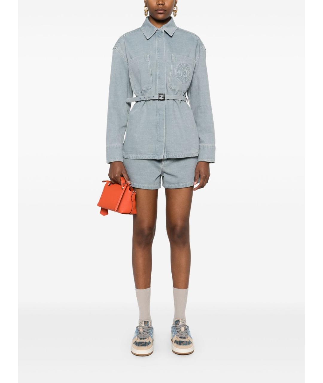 FENDI Голубые хлопковые шорты, фото 4