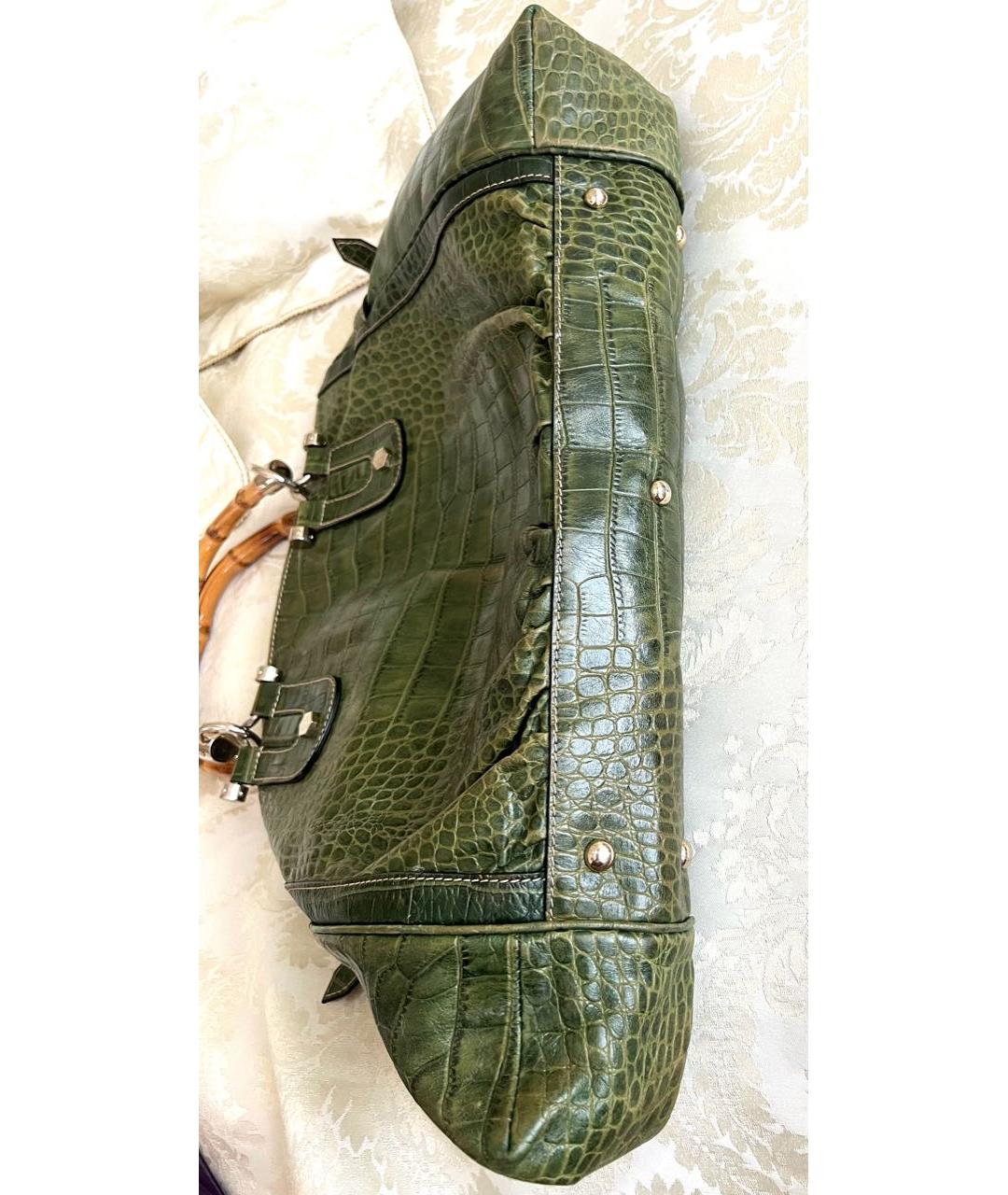 GUCCI Зеленая сумка с короткими ручками из экзотической кожи, фото 8