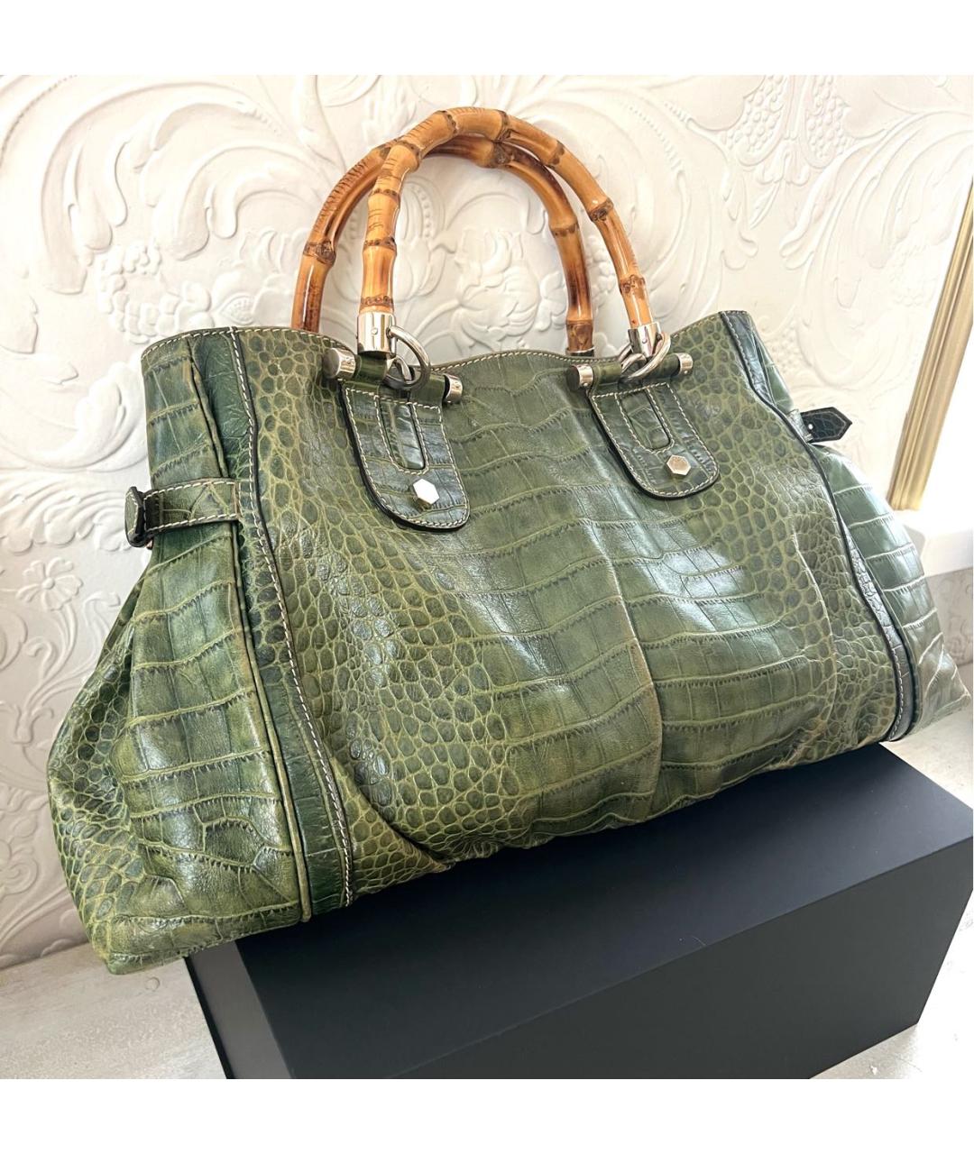 GUCCI Зеленая сумка с короткими ручками из экзотической кожи, фото 2