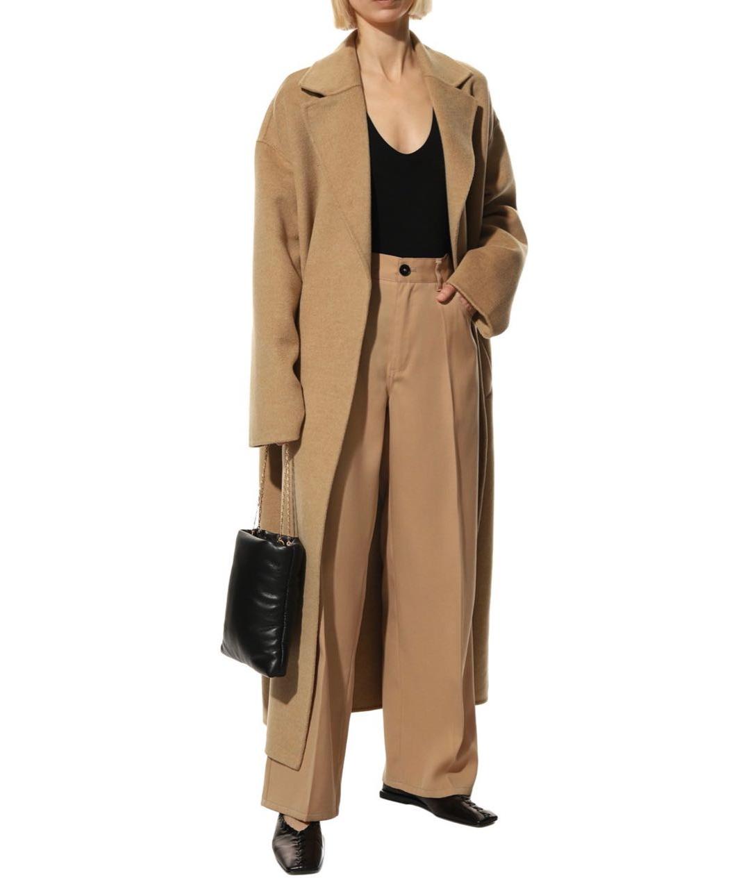 JIL SANDER Бежевые шерстяные прямые брюки, фото 2