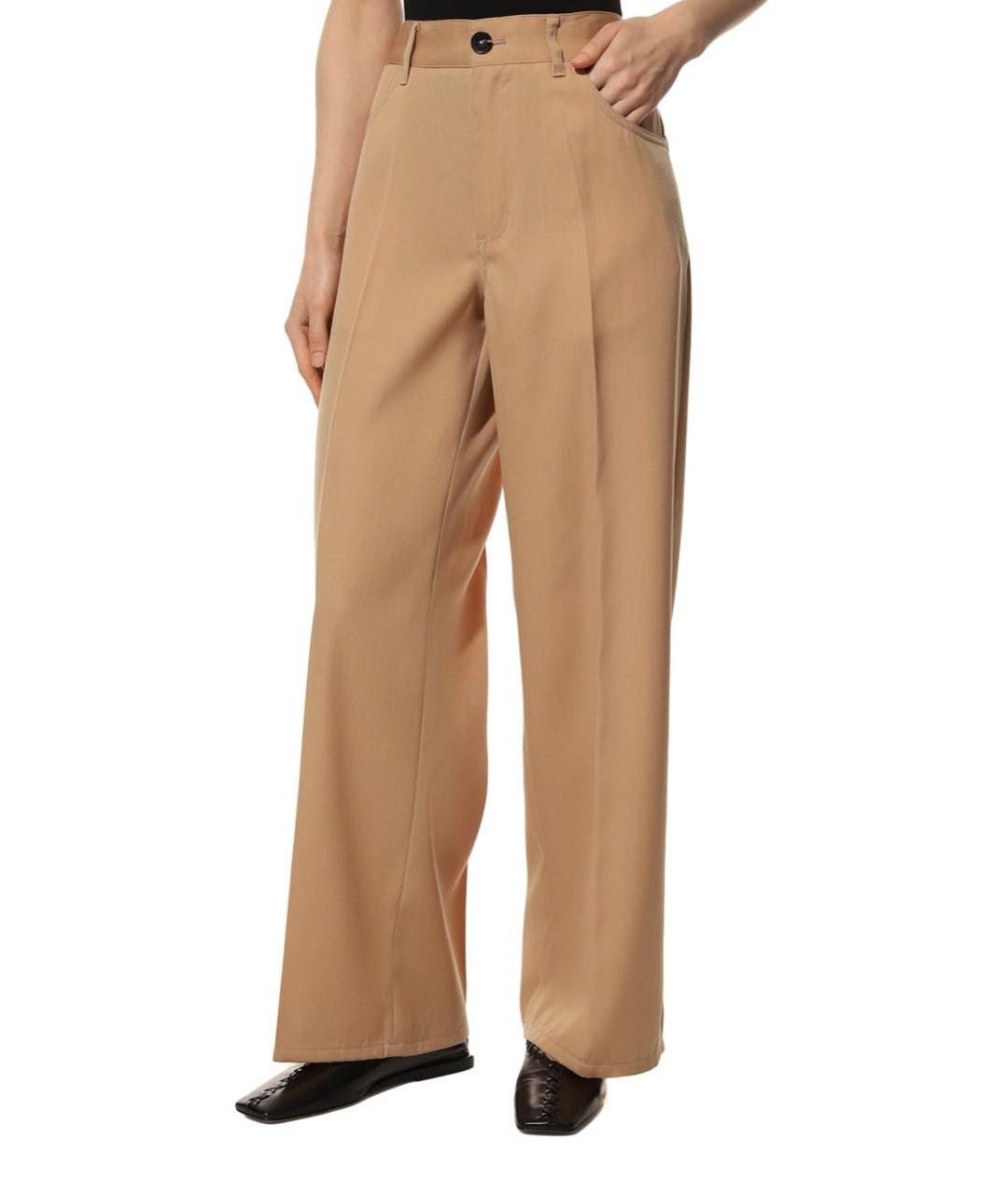 JIL SANDER Бежевые шерстяные прямые брюки, фото 3