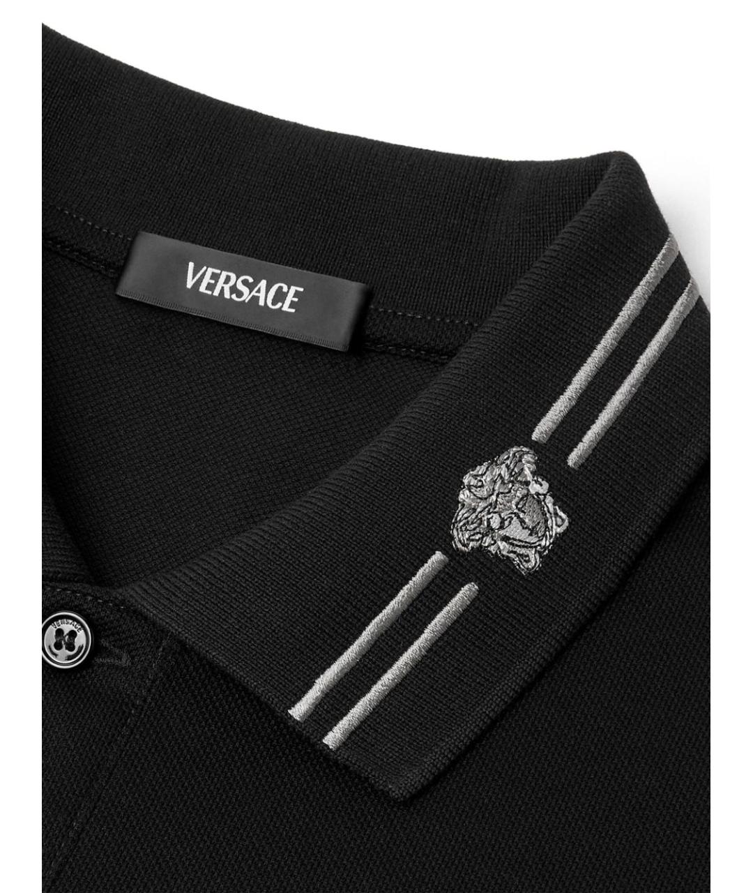 VERSACE Черное вискозное поло с коротким рукавом, фото 2
