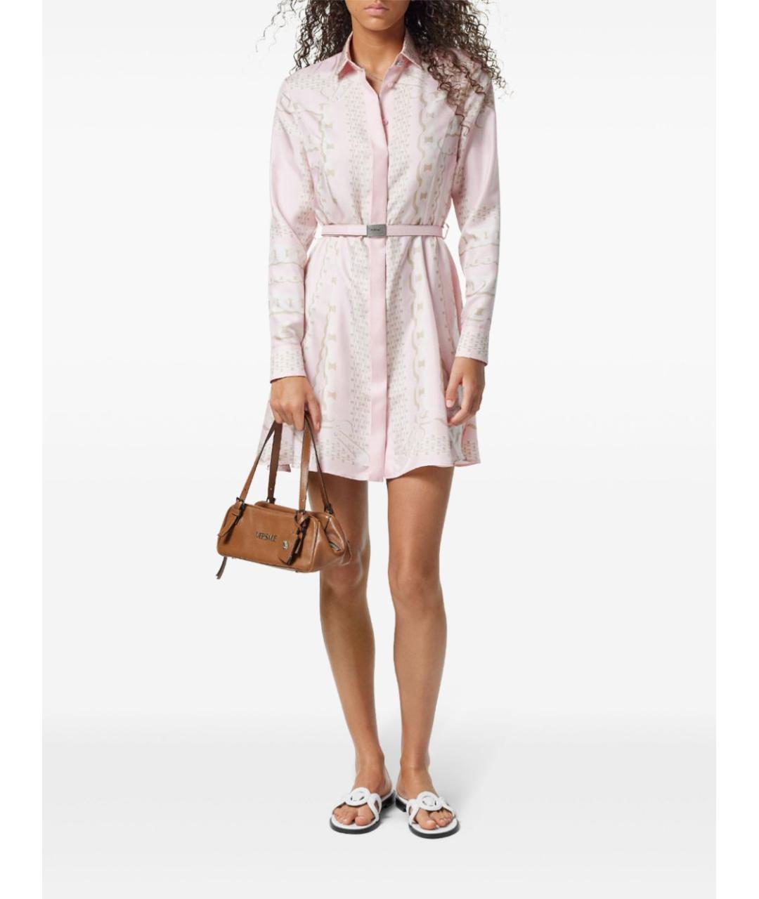 VERSACE Розовое шелковое повседневное платье, фото 4