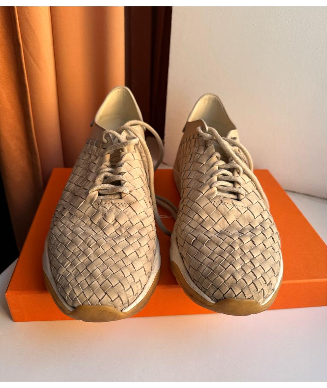SANTONI Бежевые кожаные низкие кроссовки / кеды, фото 2