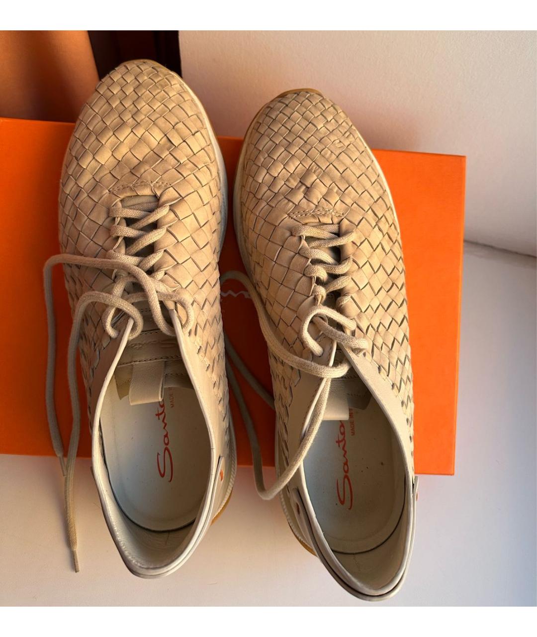 SANTONI Бежевые кожаные низкие кроссовки / кеды, фото 3