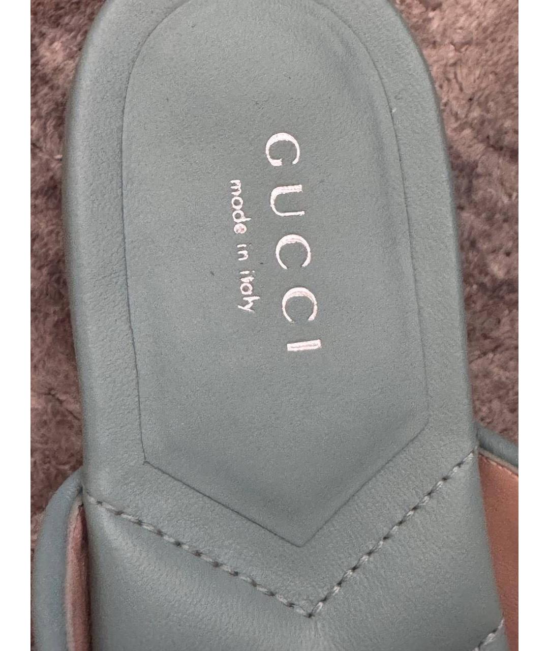 GUCCI Голубые кожаные шлепанцы, фото 4