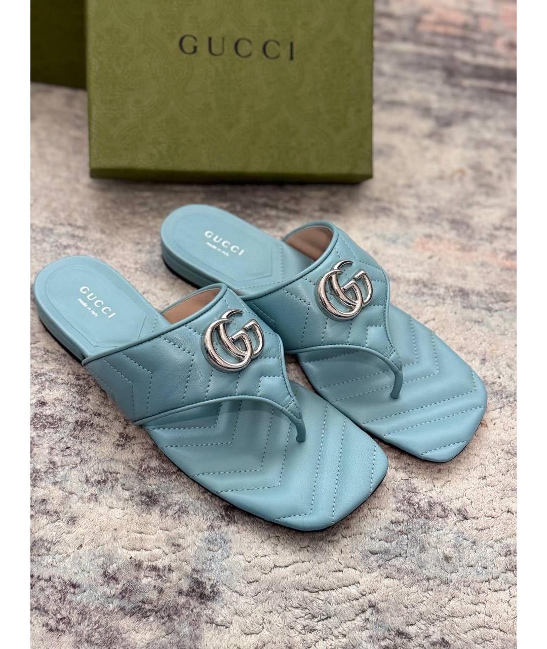 GUCCI Голубые кожаные шлепанцы, фото 2