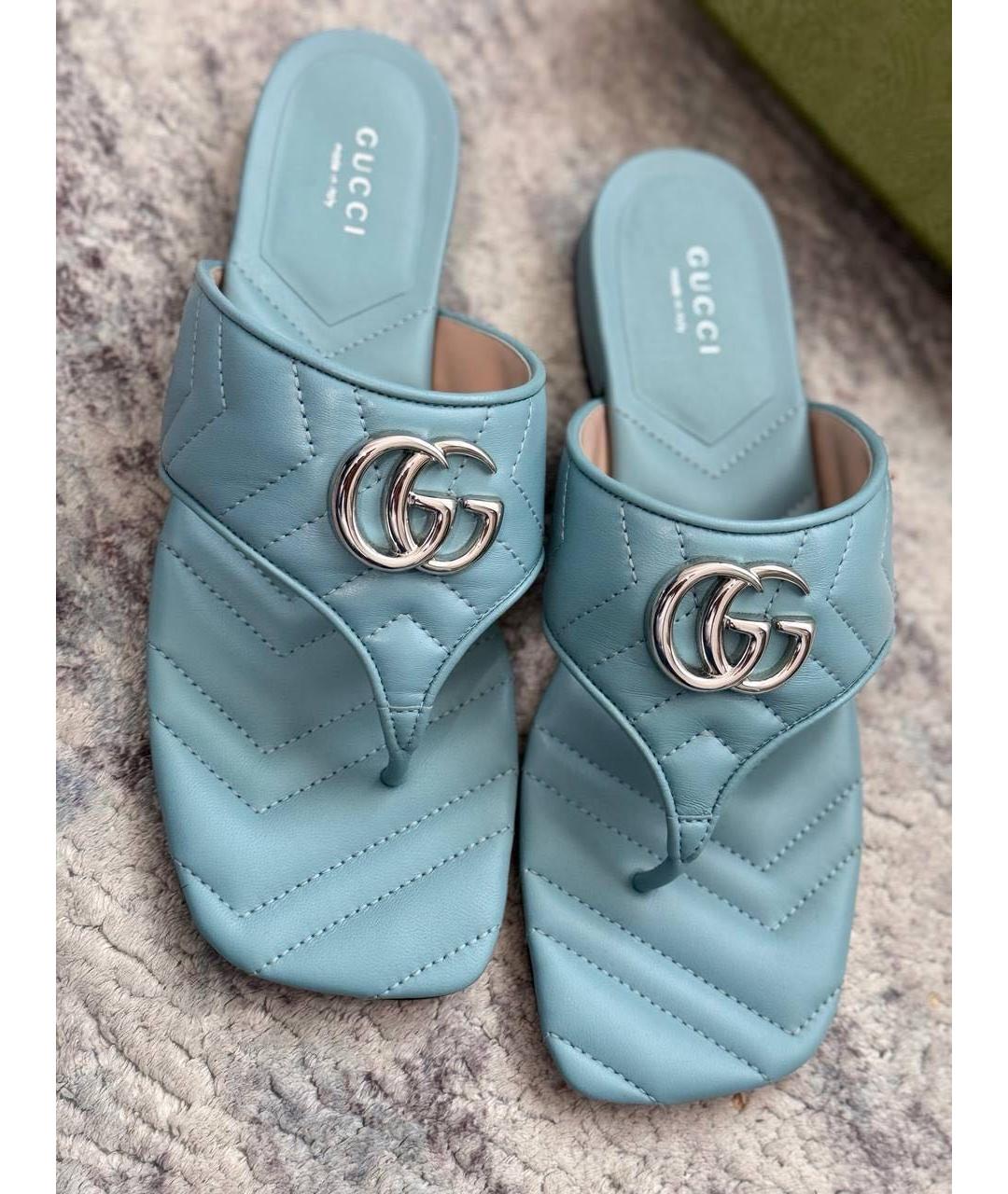 GUCCI Голубые кожаные шлепанцы, фото 5