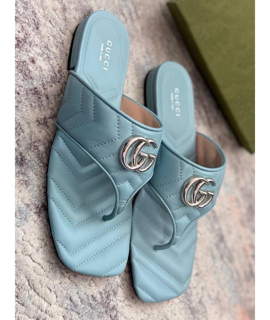 GUCCI Голубые кожаные шлепанцы, фото 9