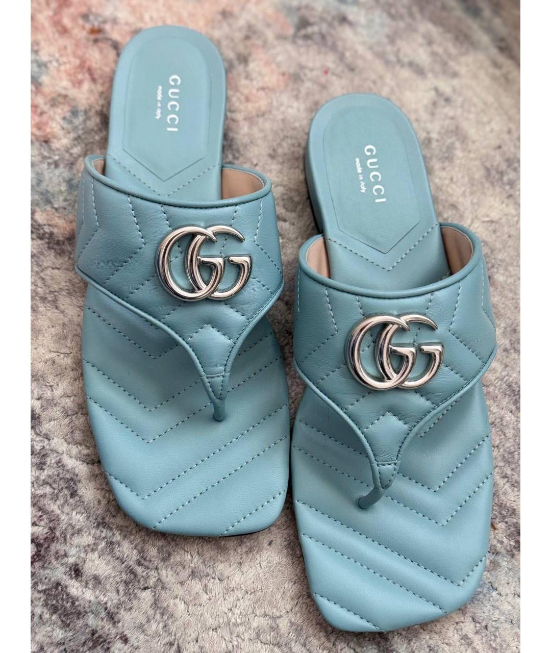 GUCCI Голубые кожаные шлепанцы, фото 8