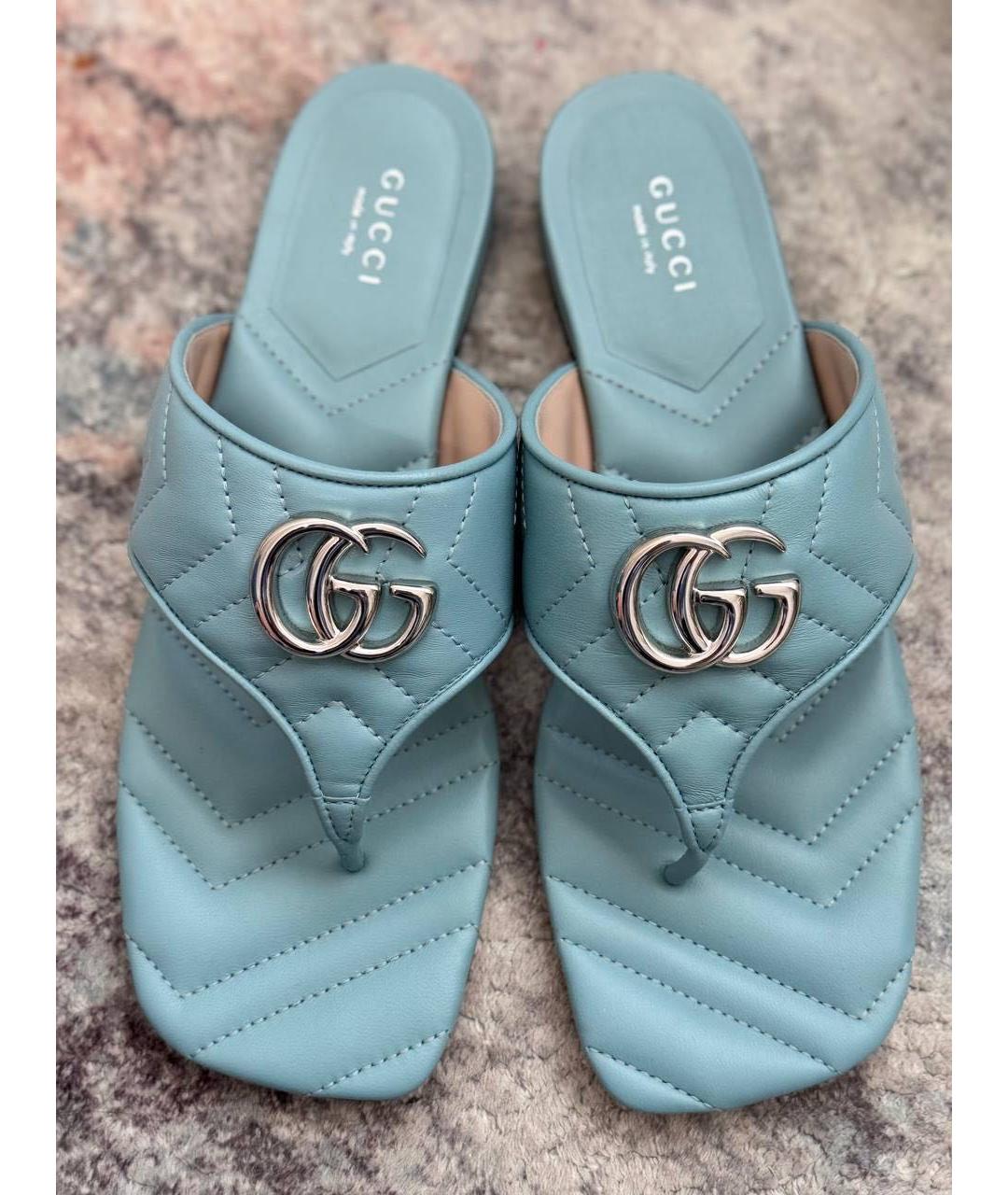 GUCCI Голубые кожаные шлепанцы, фото 7