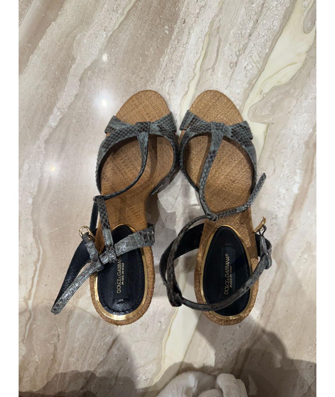 DOLCE&GABBANA Голубые босоножки из экзотической кожи, фото 3